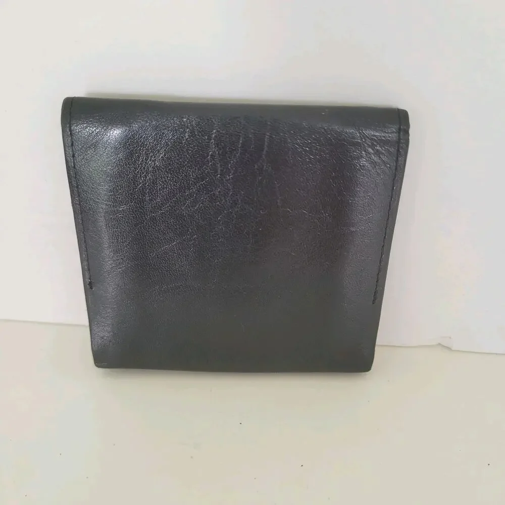 Leonardo Cenbale Vintage Wallet Black Coin Case Holder PouchLeather Compact Mini